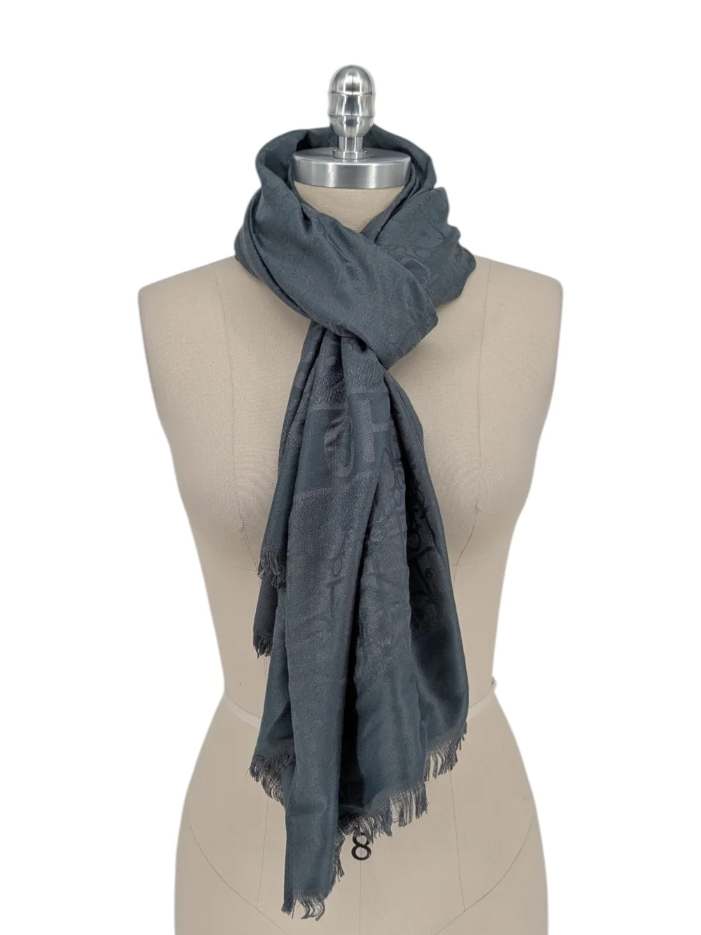 01253 Women's Monogram Silk Cashmere Scarf Wrap Blue preppy luxury fall classic